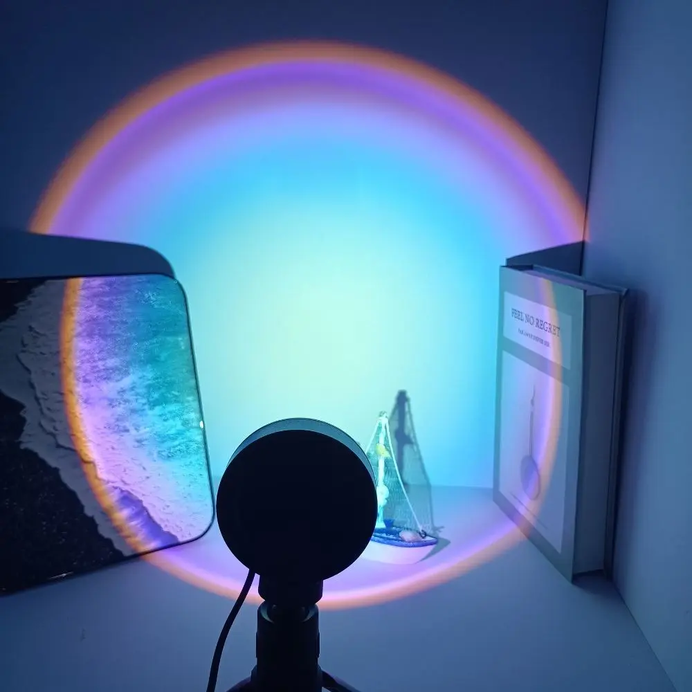 Rainbow Gradient Halo Projection Atmosphere Lamp, Mini Tripod Portable Design, Dreamy Colorful Light Ring, Suitable for Bedroom, Desk, Photography Setup