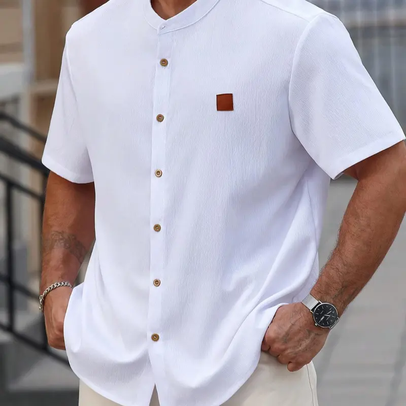 [Plus Size] Solid Color Plain Short Sleeve Long Button Up Shirt, Basic Casual Solid, Casual Button Front, Regular Fit Fitted Casual Comfy Top for Summer, Men's Clothes for Daily Wear, Pajama, Pjs, Loungewear, Menswear