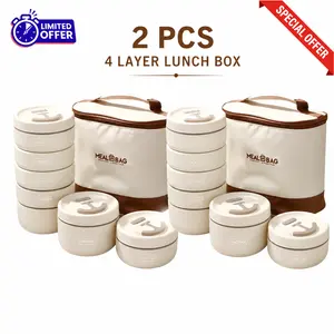 Portable Stainless Steel Lunch Box Set with Insulated Bag – 4 Stackable Leakproof Food Containers for Meal Prep, Office & Travel