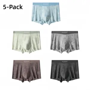 Men's 5-Pack Antibacterial 10A Ice Silk Print Casual Boxers - Seamless Mid-Rise Menswear Underwear with Breathable Fabric short
