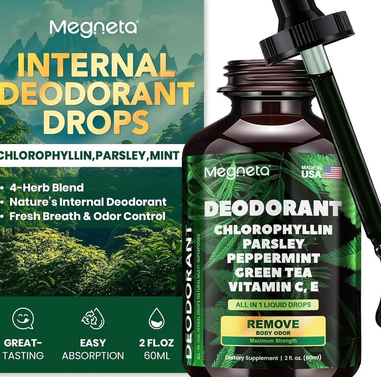 Body Deodorizing Supplement, Natural Internal Odor Control Pills for Men & Women, Chlorophyll Capsules for Skin, Breath and Gut Health (60 Capsules)
