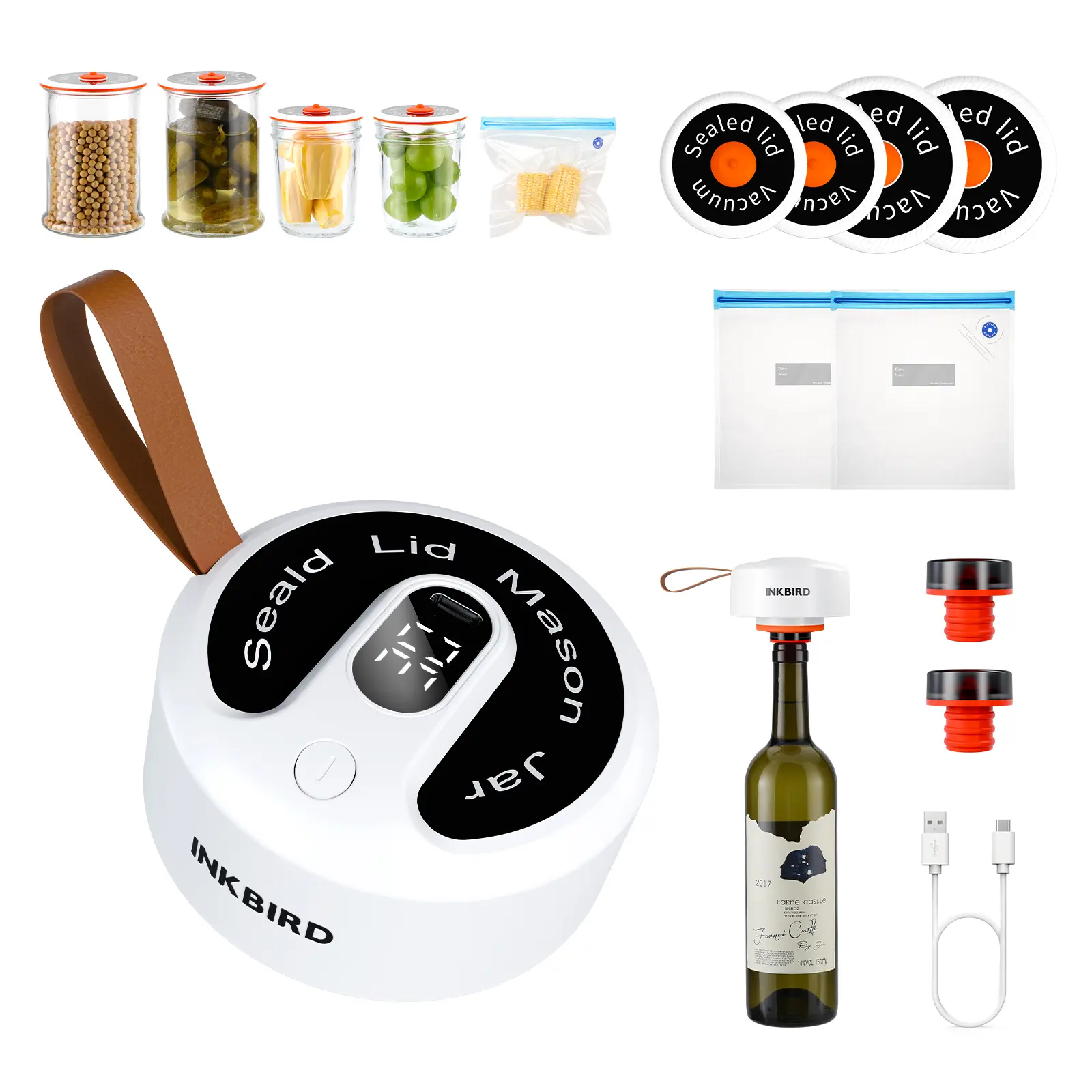 INKBIRD Handheld ABS Vacuum Sealer Machine, Compact High-Performance Kitchen Appliance, USB-Rechargeable Cordless Device with 10 Reusable Bags for Food Storage & Preservation, Household