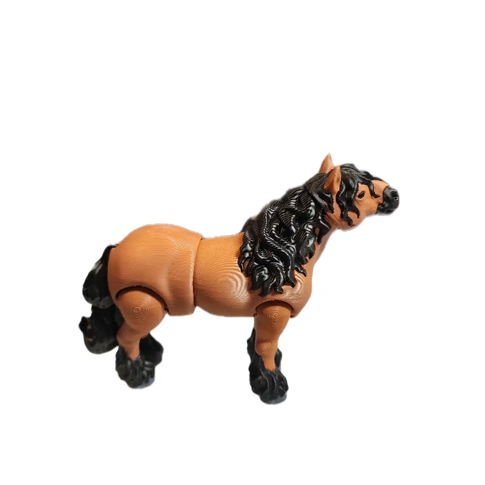 Realistic 3D Printed Brown and Black Horse Figurine with Detailed Mane and Tail for Collectors
