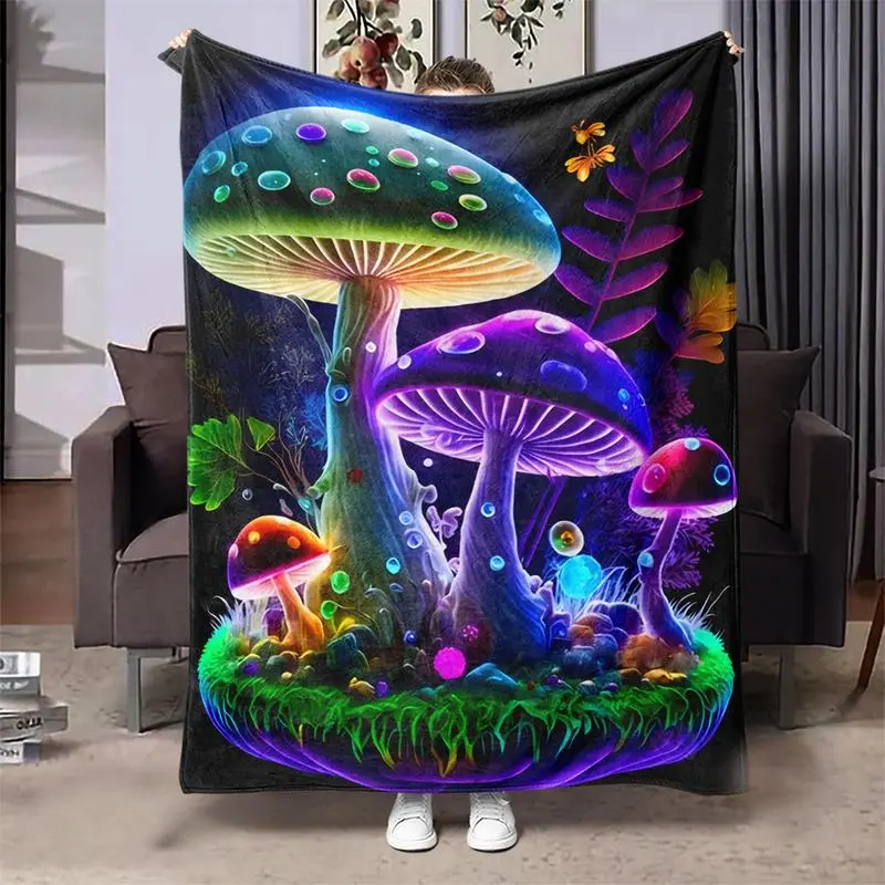 Colorful Mushroom Pattern Blanket  Soft Funny Throw Blanket Cozy Lightweight Plush Portable Cover Blanket For Sofa,Warm Gift For Birthday,Christmas,Multiple Blankets
