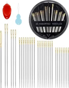 30-Count Steel Needles for Hand Sewing, 6 Sizes Large Eye Embroidery and Hand Quilting Needles Kit with Threaders