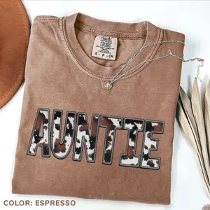 Comfort Colors Cow Auntie Shirt, Western Aunt, Gift for New Aunt, Pregnancy Announcement Cotton Fabric tops