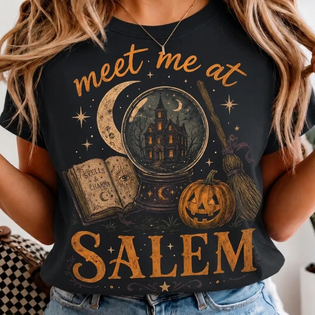 Salem Halloween Comfort Colors Shirt, Witchy Crystal Ball Graphic Tee, Vintage Spooky Fall Shirt