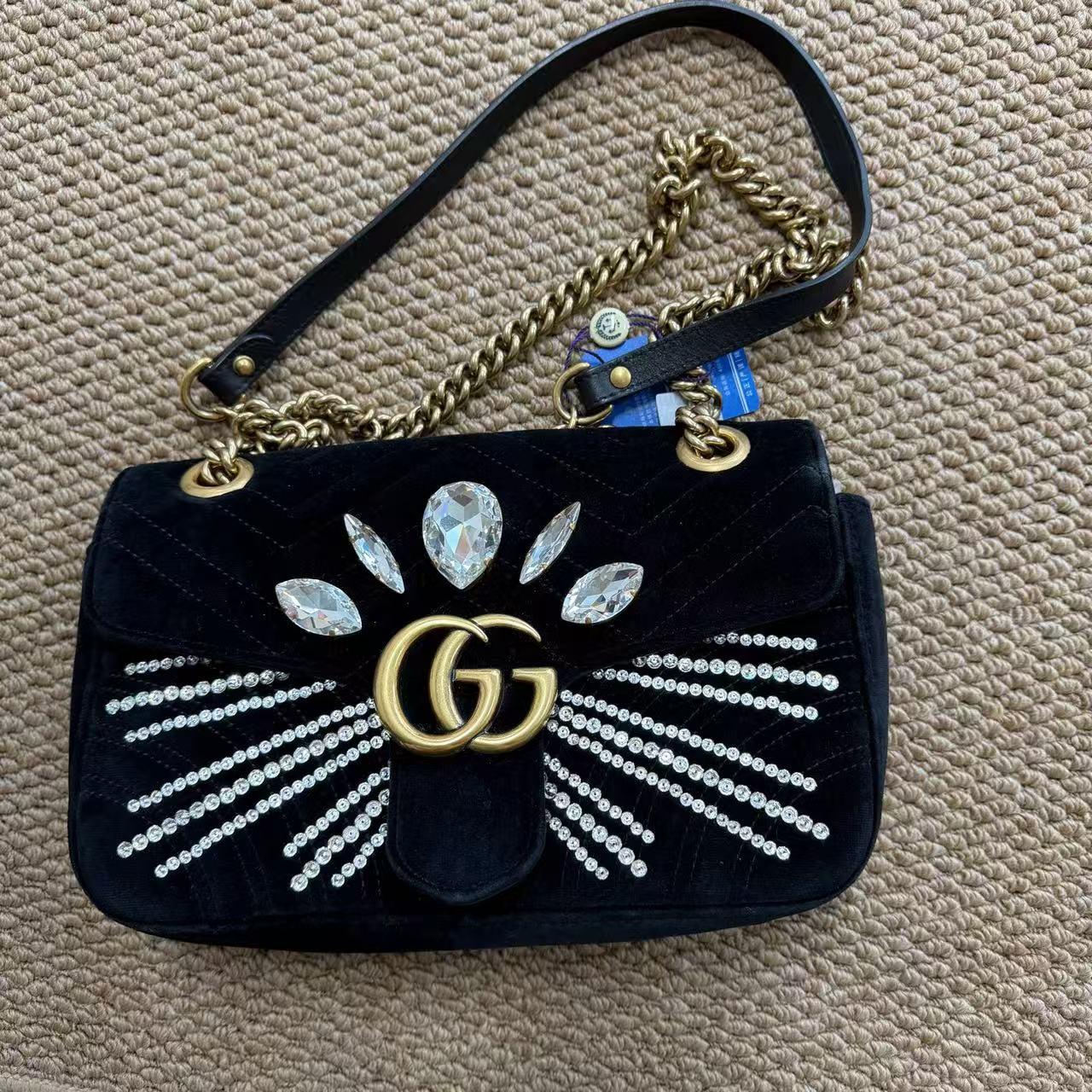 Pre-owned GUCCI GG Marmont | Black Velvet Crystal Limited Edition Bag|18696117