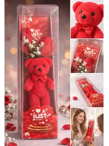 Mini Teddy Bear Gift Box with Plush Bear & Artificial Roses Romantic Surprise for Valentine's Day Weddings Birthdays Anniversaries & Special Moments Durable Plastic Non-Toxic