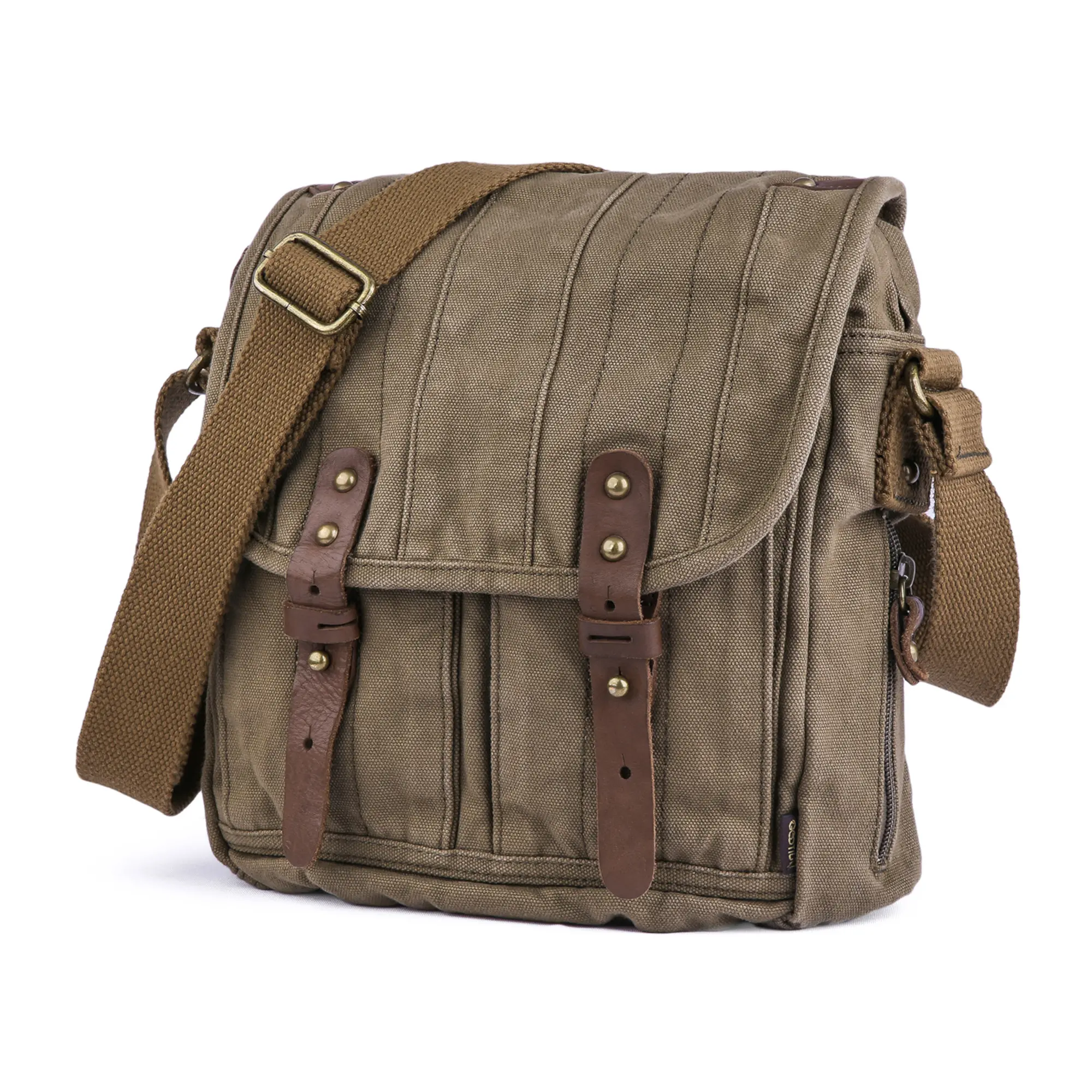 GOOTIUM Men's Retro Vintage Cotton Canvas Messenger Bag - Adjustable Zip Plain Casual Lightweight Portable Shoulder Satchel, Spacious for 9.7-Inch iPad, Ideal for Daily Commuting cross body sling