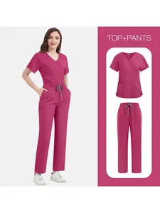 Unisex Beauty Salon Pet Hospital Pet Grooming Nanny Solid Color Overalls Nurse Uniform Set