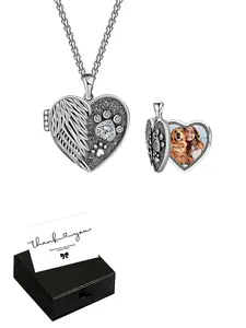 Heart Wing Claw Print Pendant Necklace, Copper Pendant with Gift Box, Custom Photo Pet Memorial Gift,