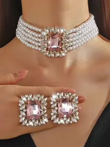 Luxurious Multi-Layer Pearl Necklace Set, Crystal Earrings, Casual Jewelry for Women, Perfect for Parties, Weddings, Festivals