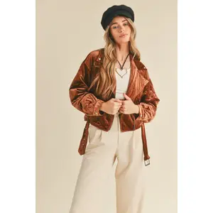 Still Your Best Quilted Velvet Jacket Copper Brown