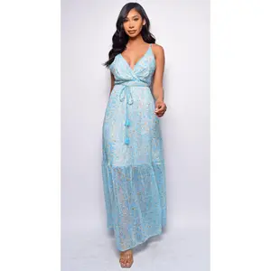 Merida Blue Floral Print Maxi Dress