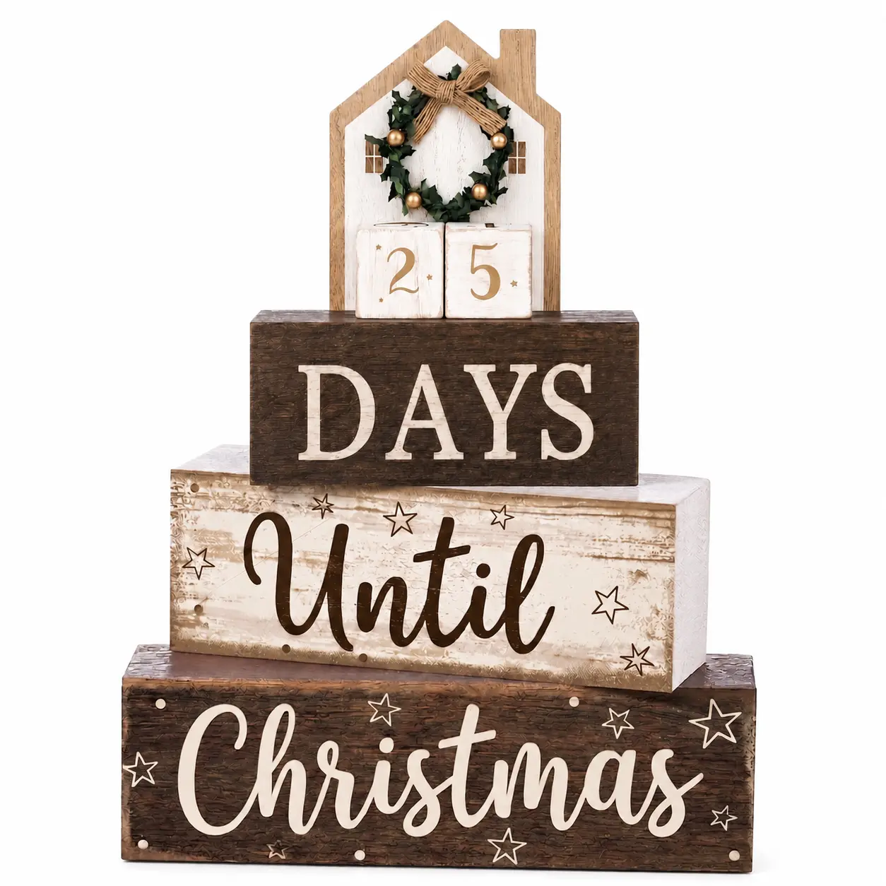 Indoor Christmas countdown decor, household Christmas tabletop ornament | 99-day countdown wooden wreath for the Christmas dining table, party centerpiece decoration, tiered winter tray decor, farmhouse-style Christmas gift, suitable for the kitchen coffe