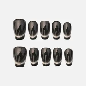 Black Cat Eye - Medium- Reusable Handmade Nails