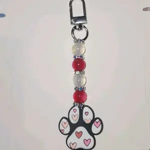 Paw print Hearts - Bling Bead Design - Cellphone Smartphone Charm - Bag Clip Keychain Accessory - Compact & Convenient - Versatile Use - Fun Accessory