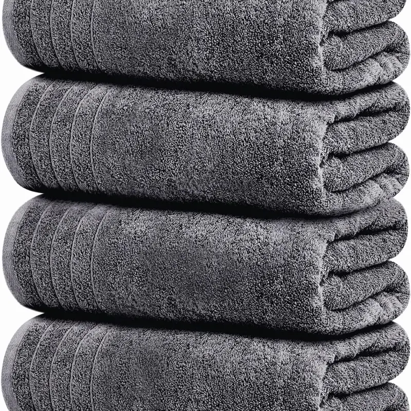 4 Piece Extra Large Bath Towels 30 x 60 Inches, Dark Grey | 100% Cotton, Larger & Lighter Weight, Quicker to Dry, Super Soft and Absorbent, Perfect for Bathroom