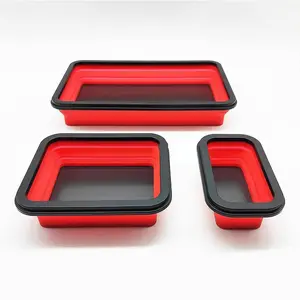 3-Piece Rectangular Folding Silicone Magnetic Parts Trays, Strong Magnetic Design for Tool Storage, Ideal for Home and Vehicle Use