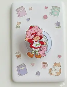 Vintage Strawberry Girl Phone Grip, Sweet Berry Aesthetic Phone Holder, Y2K Nostalgia Accessory, Kawaii Pink Girl Phone Stand, Cute Fruit Theme Gift for Her, Retro Cartoon Topper