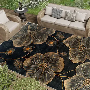 Lotus Pattern Outdoor Rug, Large Floor Mat & Rug for Outdoors, RV, Patio, Backyard, Deck, Picnic, Beach, Trailer, Camping