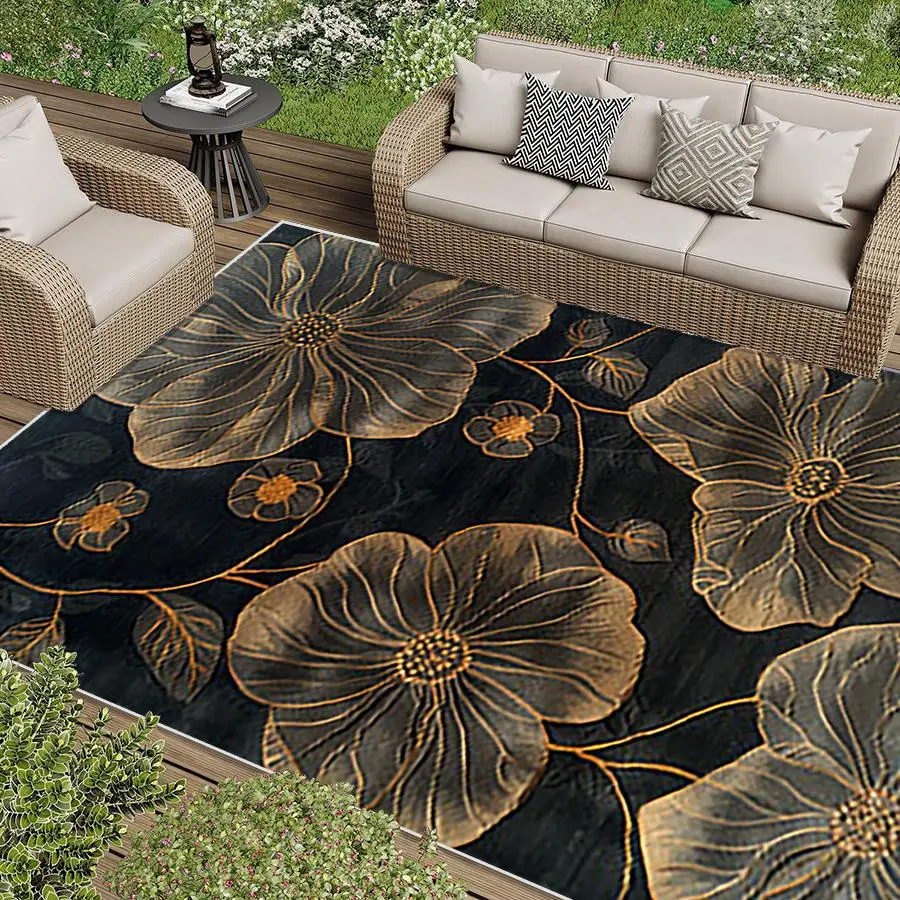 Lotus Pattern Outdoor Rug, Large Floor Mat & Rug for Outdoors, RV, Patio, Backyard, Deck, Picnic, Beach, Trailer, Camping