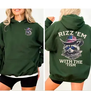 Rizz 'Em With The 'Tism Hoodie, Unisex Sweatshirt Hoodie Green Womenswear