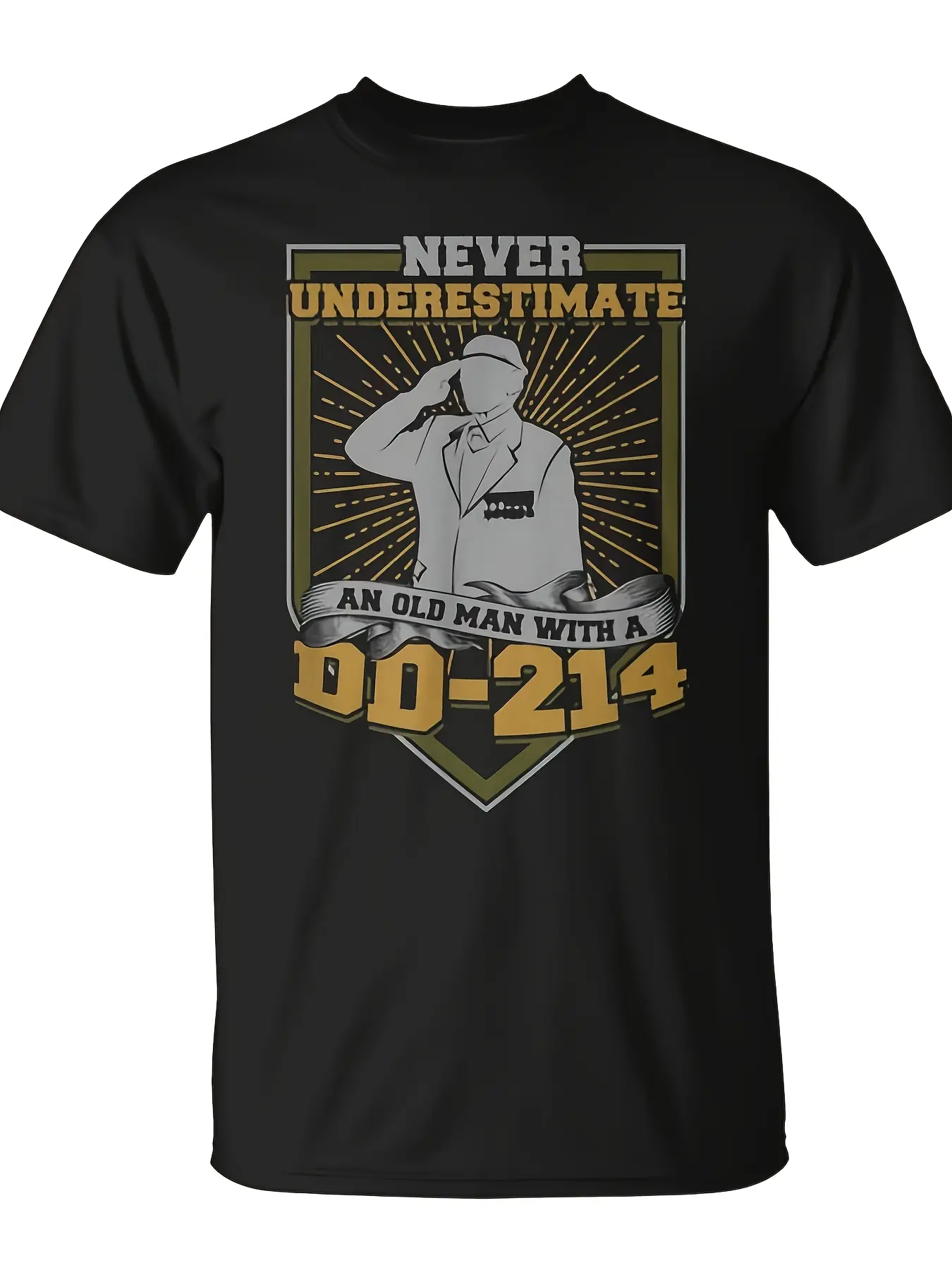 Never Underestimate an Old Man with a DD 214 Milit unisex soft cotton short sleeve t shirt, vintage graphic casual tee for men women teens, perfect birthday holiday gift for camping travel gym daily street  wear