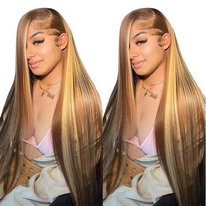 Highlight Lace Front Human Hair Wigs 13x6 Glueless Straight HD Transparent Lace Frontal Wig 180% Density Pre Plucked with Baby Hair