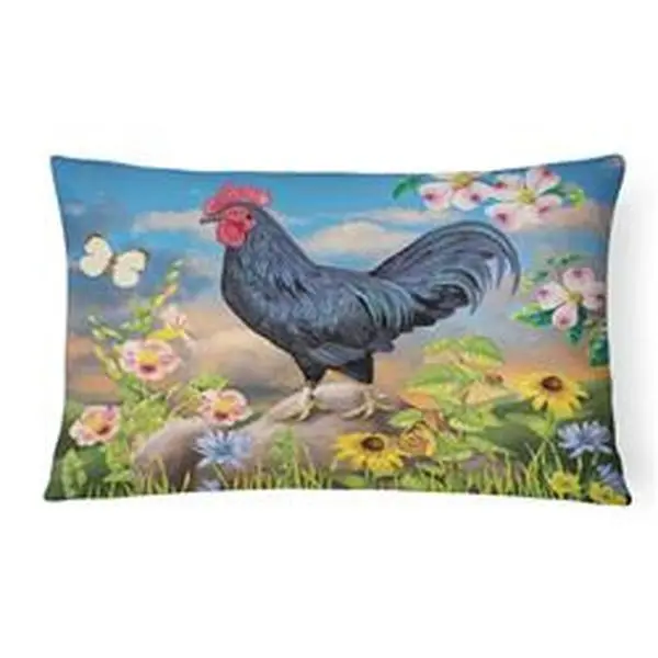 12 x 3 x 16 in. Black Rooster Canvas Fabric Decorative Pillow