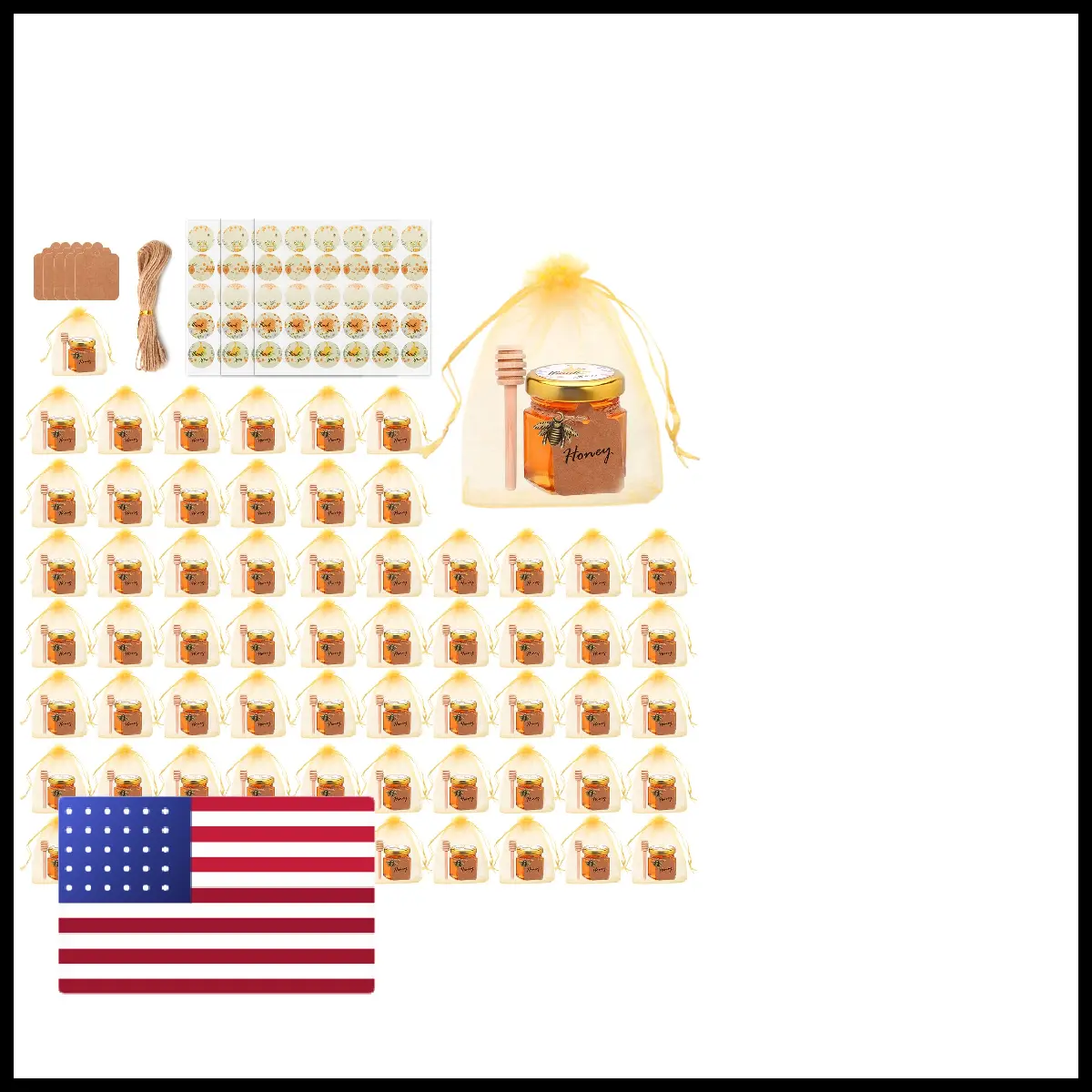Woaiwo-Q 64Pack 1.5Oz Mini Honey Jarsgold Lids Glass Hexagon Honey Jars