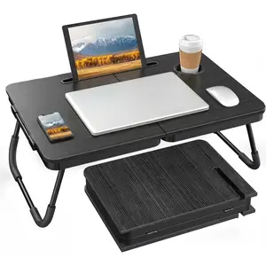 Foldable Laptop Bed Desk for Couch, Sofa - Large Lap Desk Tray Table with Cup Holder and Tablet Slot - Portable Notebook Stand for Eating, Writing, Studying and WFH --006