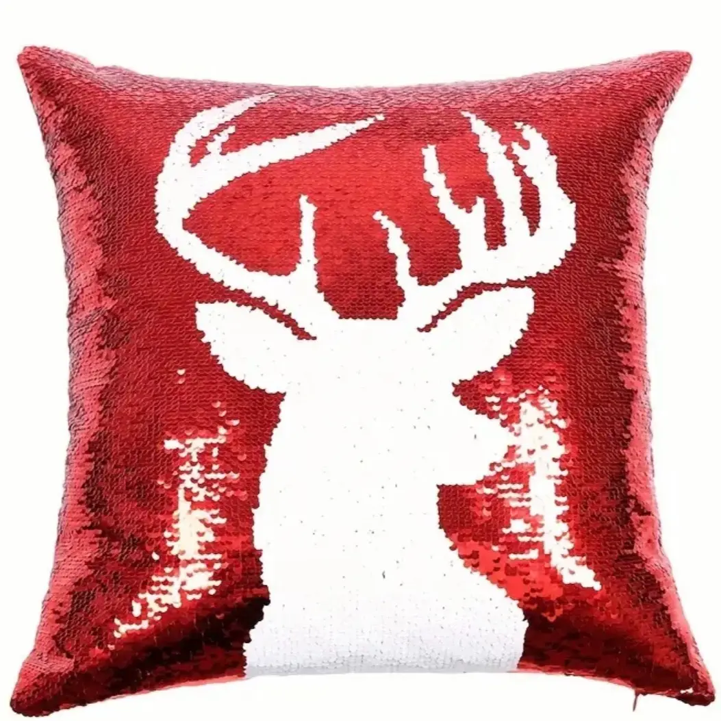 Luxury Raindeer Sequin Reversible Pillow Cover - 18x18
