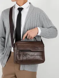 1pc Men's single shoulder crossbody bag with solid color zipper closure, business style PU waterproof, wear-resistant, practical, versatile, exquisite and practical, suitable for daily commuting, dining, dating, men's single shoulder crossbody bag