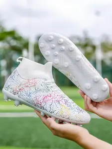Men's Lace Up High Top Football Shoes, Breathable Comfortable Football Cleats, Football Boots, Professional Anti-slip Football Shoes for Outdoor Training, Soccer Shoes
