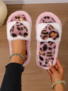 Women's Heart Embroidered Plush Slipper, Soft Fleece Lined Bedroom Slippers, Home Slippers, House Slippers, Wide Strap Cute Warm Winter Fall Shoes Gift