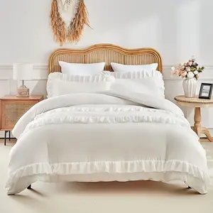 Ruffle Trim Duvet Cover Set,  2/3 Counts/set Including 1 Duvet Cover & 1/2 Pillowcase without Filler, Soft Comfortable Bedding Set for Home Bedroom
