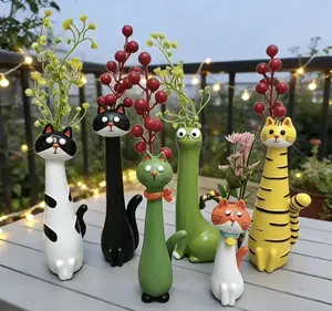 2 Pack Whimsical Cat Vase Planter, Cute Resin Cat Figurine Flower Pot for Indoor Home Decor, Unique Cat Neck Vase for Dried Flowers, Succulent, Desk & Balcony Decoration, Great Gift for Cat Lovers kitchen Rustic Mini Clear Bud Set outdoor