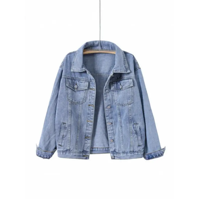 Women'S Oversized Retro Blue Denim Jacket - Heavyweight Winter Coat with Classic Collar & Chest Pocket, Plus Size Casual Outerwear, Structured Non-Stretch Denim for Fall and Winter Layering (Versatile Everyday Outerwear), Denim Jacket For W
