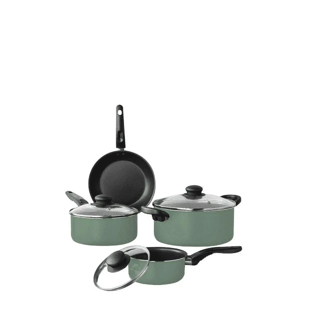 Mainstays 7-Piece Nonstick Aluminum Cookware Set - Green Sage Kitchen Cookware Set for Home Use