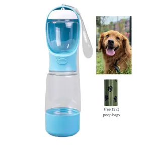 3-in-1 Portable Pet Water Bottle with Poop Bag Holder & Pet Food Jar, Leak Proof, for Outdoor Travel Hiking Includes Free 15ct Dog Poop Bags