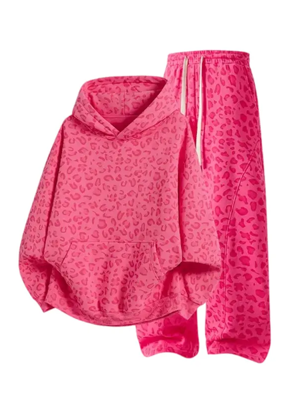 Hot Pink Leopard 2-Piece Hoodie & Sweatpants Set Hot Pink Leopard 2-Piece Hoodie & Sweatpants Set