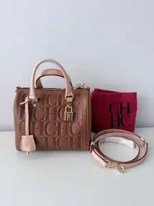 Pre-owned Soft grained leather Shoulder Bags CH Carolina Herrera “Andy 5” Embossed Mini Boston Bag – Pre Loved