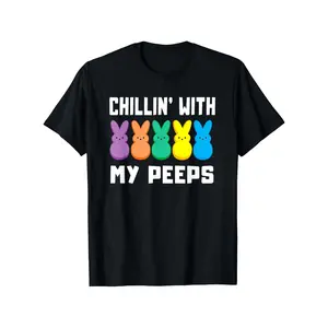 Peeps Easter Chillin' with My Peeps Bunnies T-Shirt for Men & Women - 100% Cotton Casual Short Sleeve Shirt with Peeps Brand Bunny Characters, S-XXXL Sizes, Year-Round Comfortable Wear for Parties, Outdoors & Everyday (Unisex)