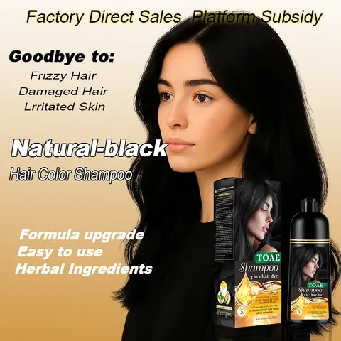 TOAE Hair Dye Shampoo instant +99.9%Coverage -Herbal ingredients Black &Brown-Wine red Quick hair dye Plantextracts Long Lasting Ammonia -Free 400ML Color Haircare Mild Moisturizing Brush Outdoorfun Bowl Gentle