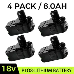 4 Packs Compatible for Ryobi 18V Battery Replacement Suitable for Ryobi P108 P105 P106 P109 Cordless Power Tools, High-Capacity Battery with Plastic Housing, for DIY Tools, Drills, Saws, Grinders