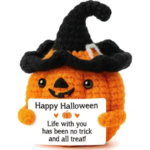 Funny Mini Pumpkin Halloween Decorations Indoor Gifts, Fall Decorations for Home, Happy Halloween Basket Party Favors for Teen Girl Boy Kid, Thanksgiving Decoration, Handmade Crochet Pumpkin Decor