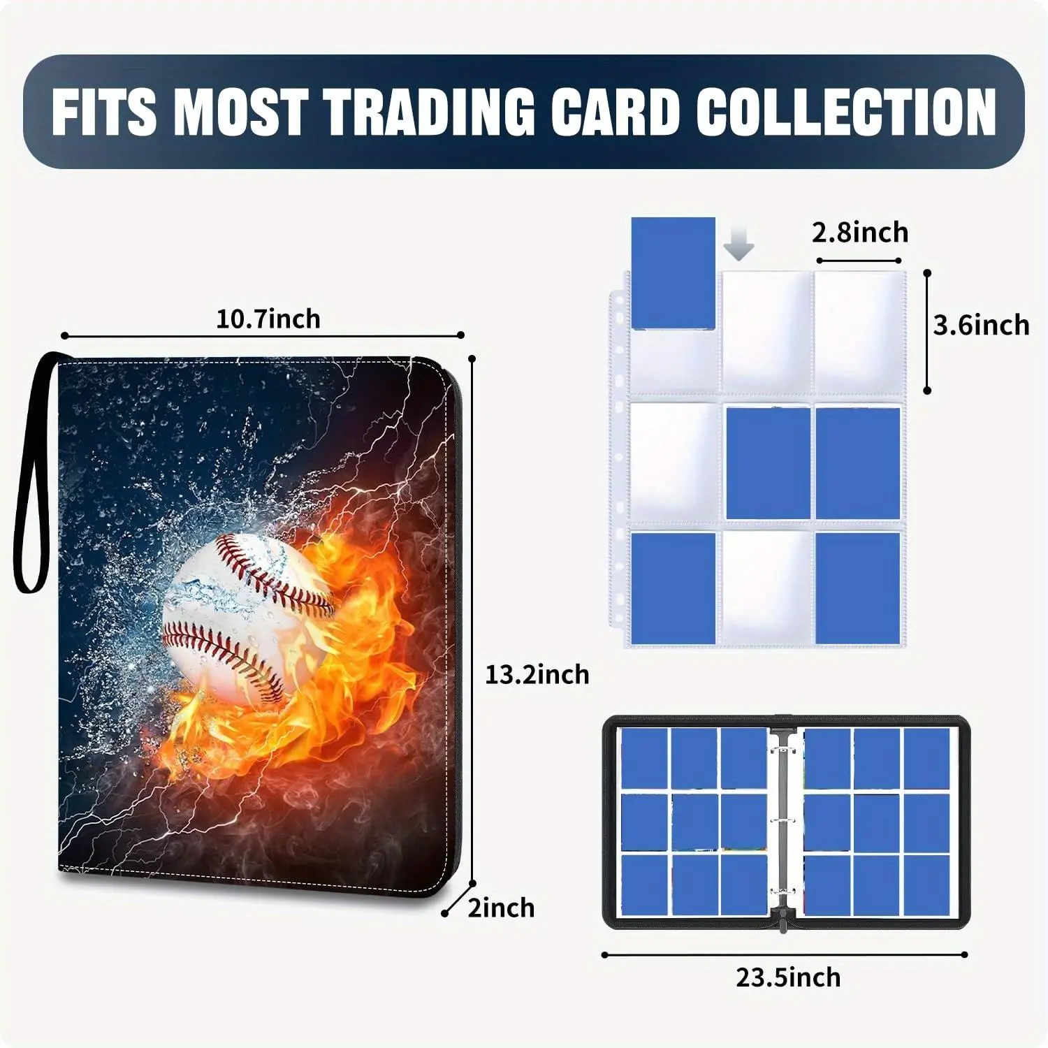900 Pockets Sports Card Binder 9 Pocket Trading Card Binder 900 Pockets Double Sided Pockets for Baseball Card, Game Card And Other TCG Collection Storage Album