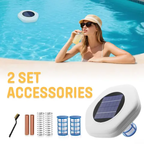 Sunlight-Powered Circular Shape Solar Pool Ionizer Kit - Floating Water Purify Cleaner, 2 Copper Replacements, Up to 35,000 Gal, Fresh & Salt Water Compatible Pool & Spa Accessory